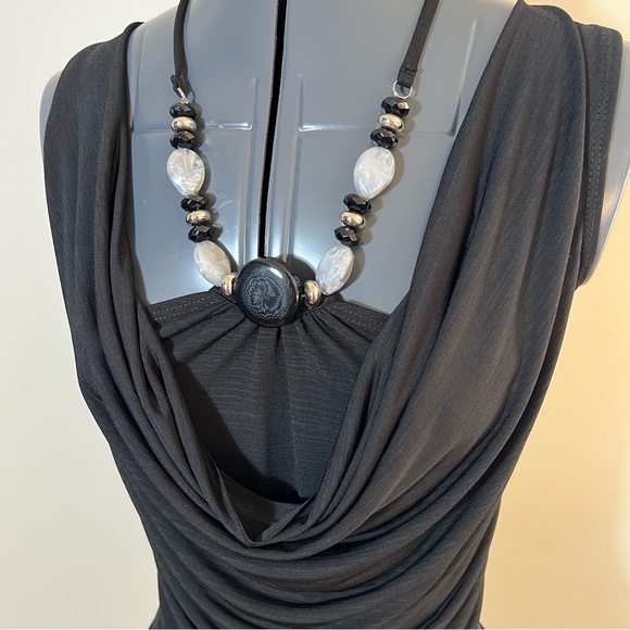 4/$20 BCX Black Halter with Beaded Neck Detail Size S - Picture 3 of 7